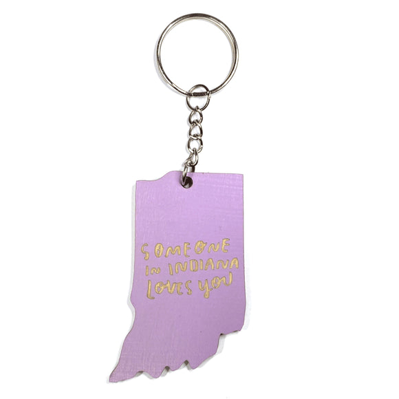 Photograph of Laser-engraved Someone in Indiana Loves You Keychain