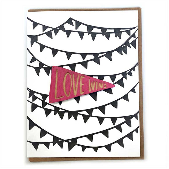 Laser-engraved 'Love Wins' Pennant Magnet with Card