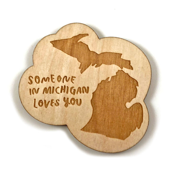 Photograph of Laser-engraved Someone in Michigan Loves You Magnet