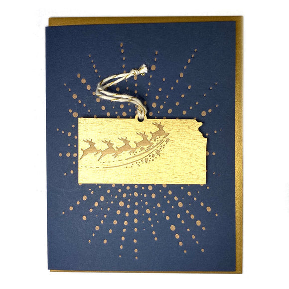 Photograph of Laser-engraved Kansas Reindeer Ornament with Card