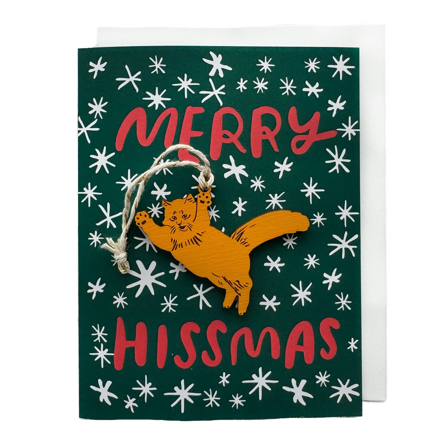 Enchanted Christmas Tree And Snow-cat Greeting Card (4"x6") With Envelope - Magical Holiday Scene, Blank Inside For Personalized Messages