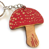 Laser-Engraved Wood Mushroom Keychain