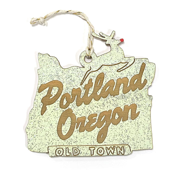 Laser-engraved Portland Old Town Ornament