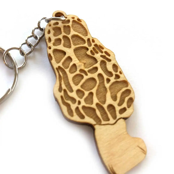 Laser-Engraved Wood Mushroom Keychain