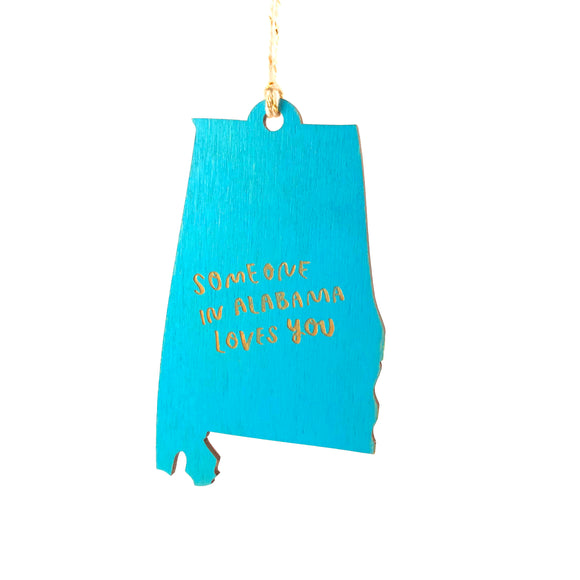 Picture of Someone in Alabama Loves You Ornament in Turquoise