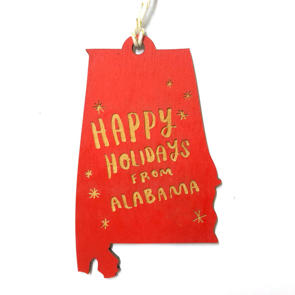 Picture of Happy Holidays from Alabama Ornament in Bright Red