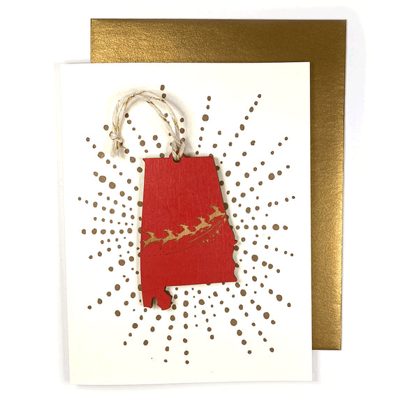 Picture of Alabama Reindeer Ornament + Card in Bright Red