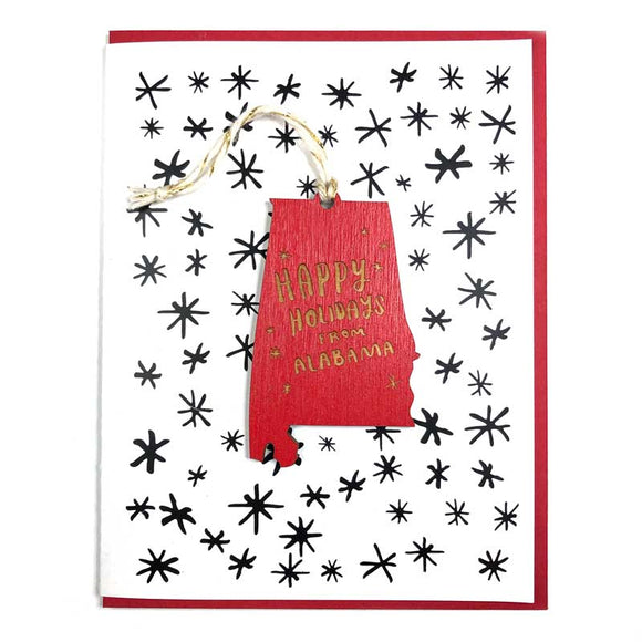 Picture of Happy Holidays from Alabama Ornament + Card in Bright Red