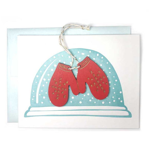 Laser-engraved Mittens Ornament w/ Letterpress Card
