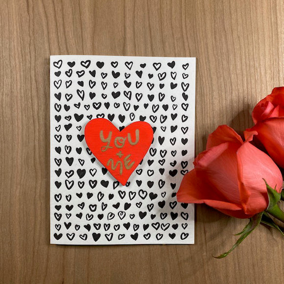 'You + Me' Letterpress Card with Laser-engraved Heart Magnet