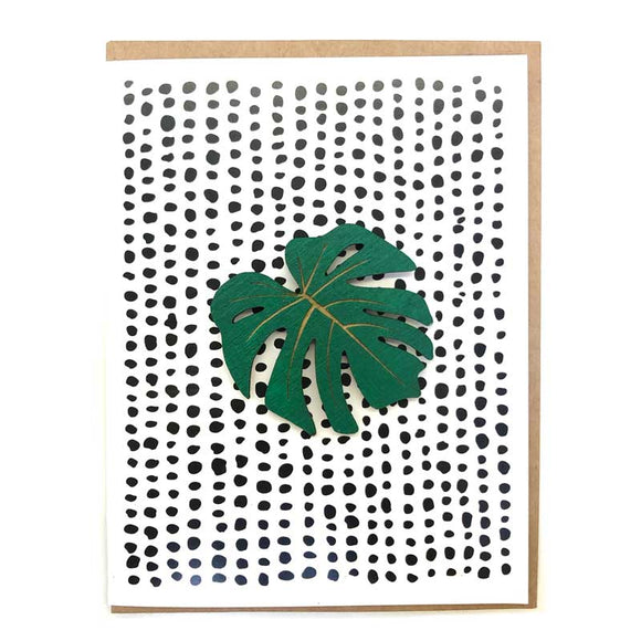 Laser-engraved Monstera Leaf Magnet with Card
