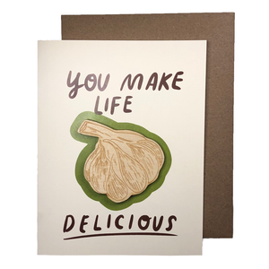 Laser-engraved 'You Make Life Delicious - Garlic' Magnet with Card