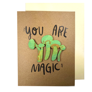 Laser-engraved 'You are Magic' Mushroom Magnet with Card