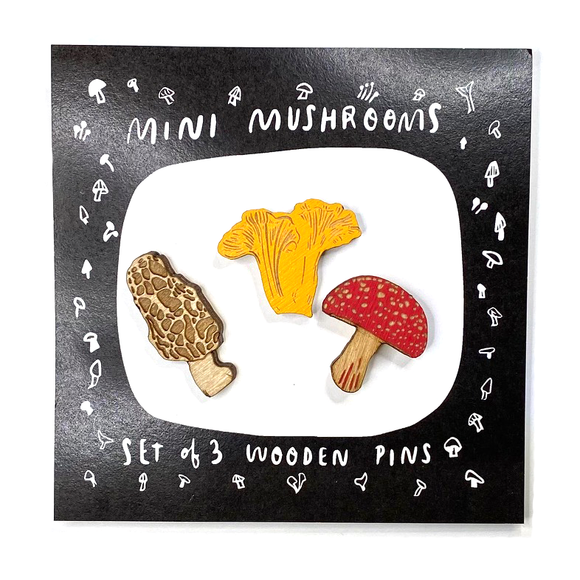 Mini Mushroom Wooden Pins - Set of 3