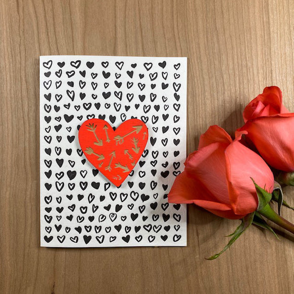 'Arrows' Letterpress Card with Laser-engraved Heart Magnet