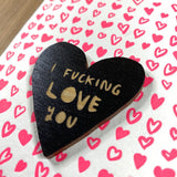 'I F@#*ing Love You' Letterpress Card with Laser-engraved Heart Magnet