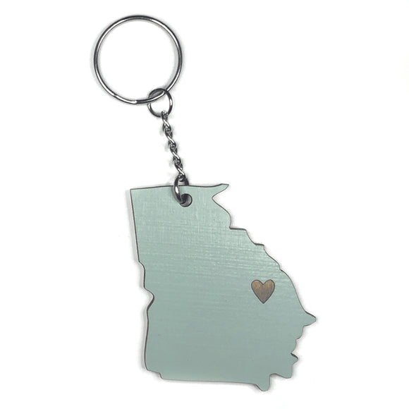 Photograph of Laser-engraved Georgia Heart Keychain