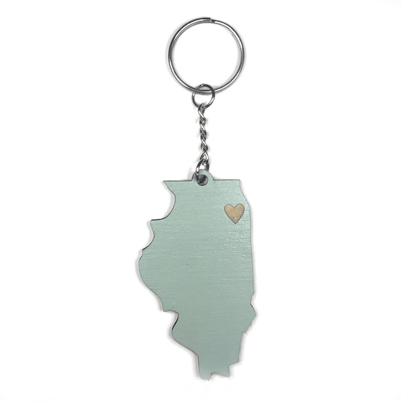 Photograph of Laser-engraved Illinois Heart Keychain