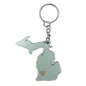 Photograph of Laser-engraved Michigan Heart Keychain