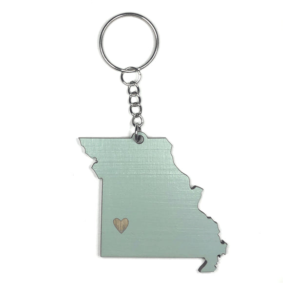 Photograph of Laser-engraved Missouri Heart Keychain