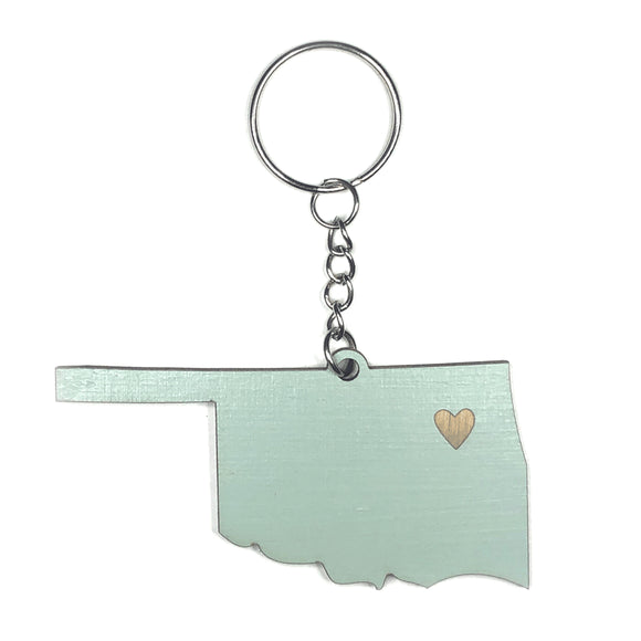 Photograph of Laser-engraved Oklahoma Heart Keychain