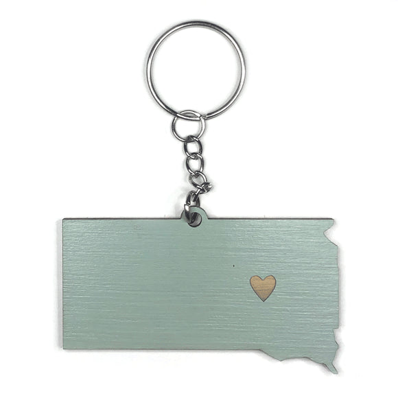 Photograph of Laser-engraved South Dakota Heart Keychain