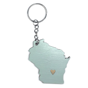 Photograph of Laser-engraved Wisconsin Heart Keychain
