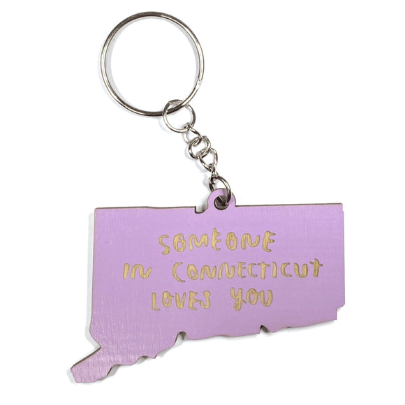 Photograph of Laser-engraved Someone in Connecticut Loves You Keychain