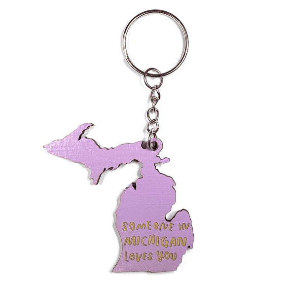 Photograph of Laser-engraved Someone in Michigan Loves You Keychain