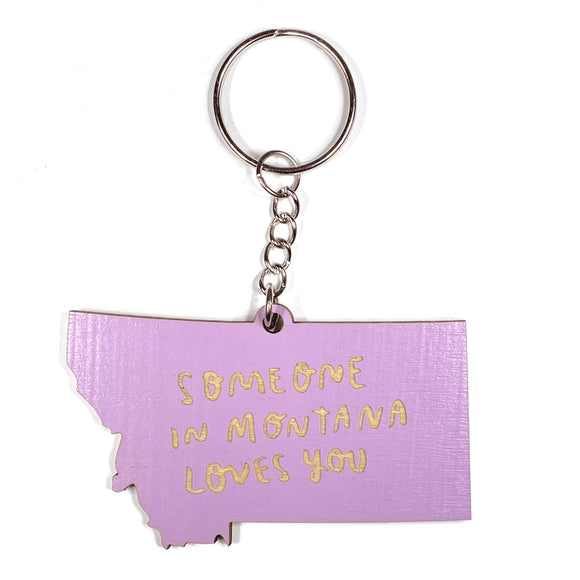 Photograph of Laser-engraved Someone in Montana Loves You Keychain