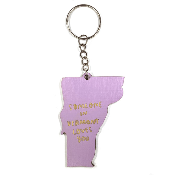 Photograph of Laser-engraved Someone in Vermont Loves You Keychain