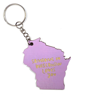 Photograph of Laser-engraved Someone in Wisconsin Loves You Keychain