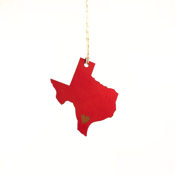 Photograph of Laser-engraved Texas Heart Ornament - Small