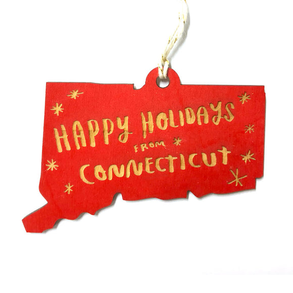 Photograph of Laser-engraved Happy Holidays from Connecticut Ornament - Large
