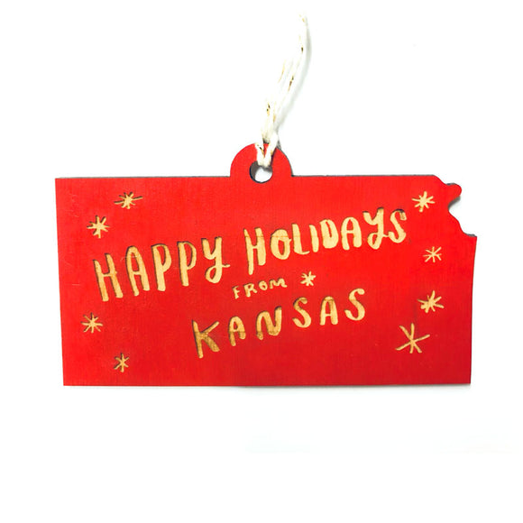 Photograph of Laser-engraved Happy Holidays from Kansas Ornament - Small
