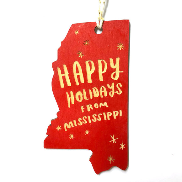 Photograph of Laser-engraved Happy Holidays from Mississippi Ornament - Small