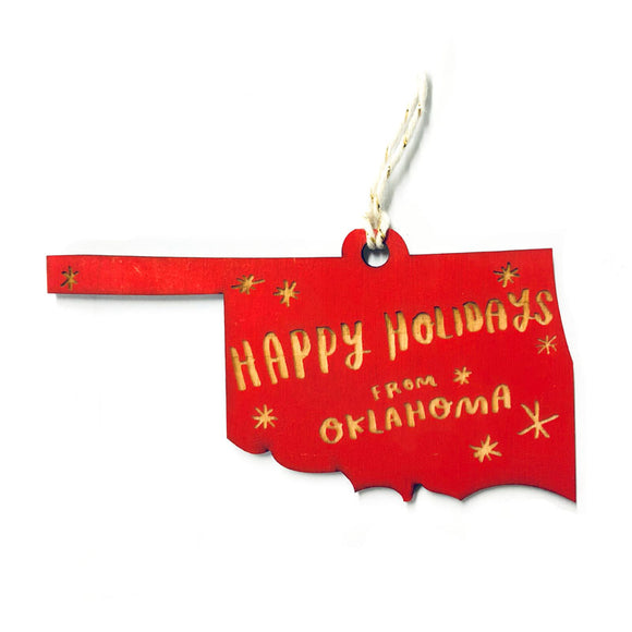 Photograph of Laser-engraved Happy Holidays from Oklahoma Ornament - Large