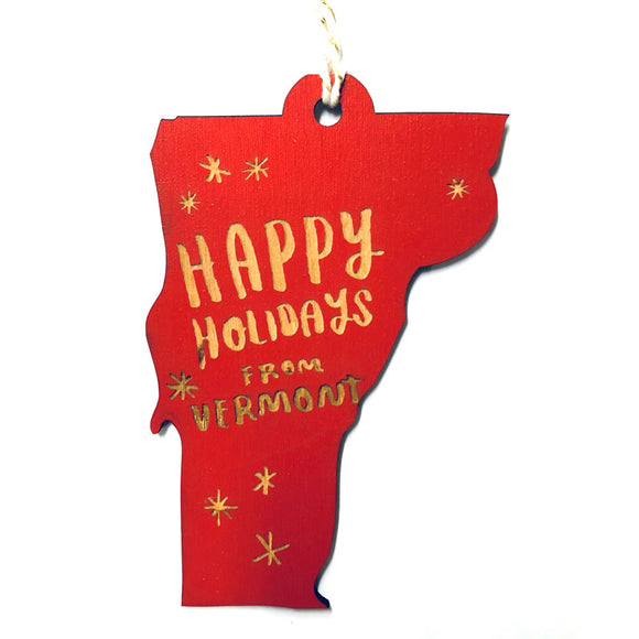 Photograph of Laser-engraved Happy Holidays from Vermont Ornament - Small