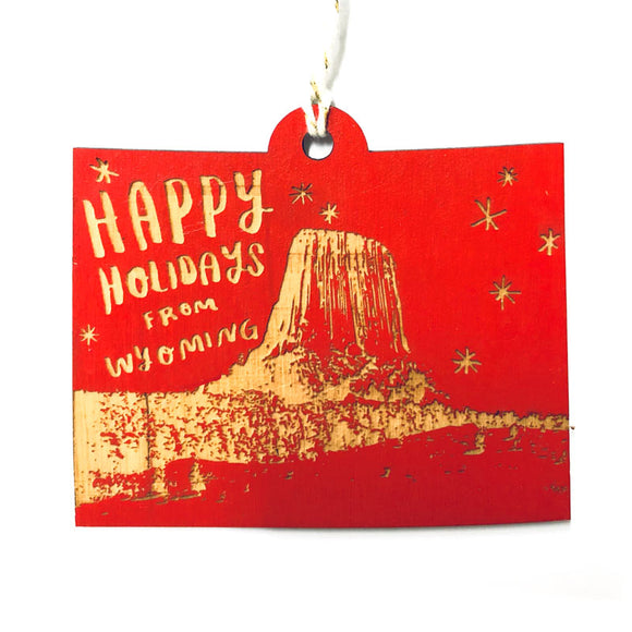 Photograph of Laser-engraved Happy Holidays from Wyoming Ornament - Small