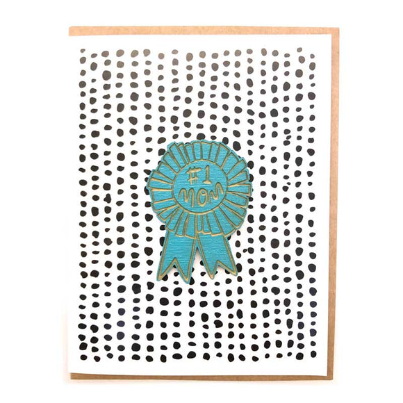 Laser-engraved 'Number One Mom - Ribbon' Magnet with Card
