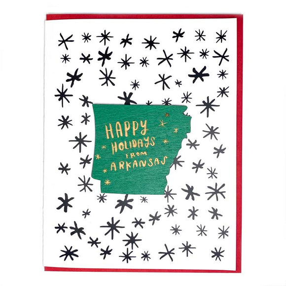 Photograph of Laser-engraved Happy Holidays from Arkansas Magnet with Card