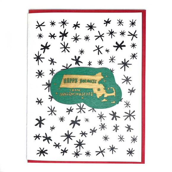 Photograph of Laser-engraved Happy Holidays from Massachusetts Magnet with Card