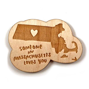 Photograph of Laser-engraved Someone in Massachusetts Loves You Magnet