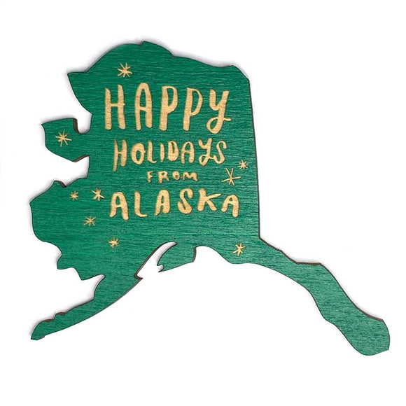 Photograph of Laser-engraved Happy Holidays from Alaska Magnet