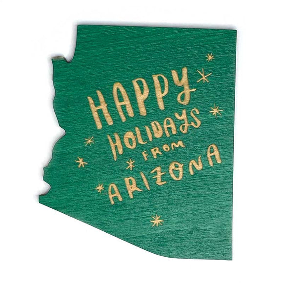 Photograph of Laser-engraved Happy Holidays from Arizona Magnet
