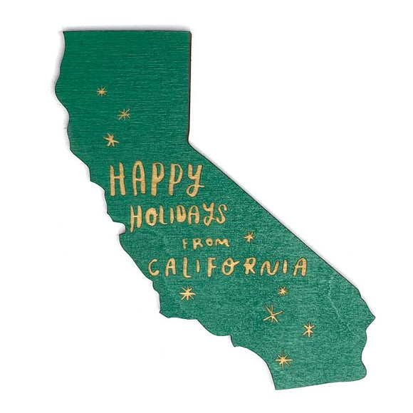 Photograph of Laser-engraved Happy Holidays from California Magnet