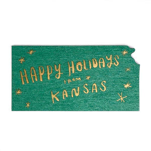 Photograph of Laser-engraved Happy Holidays from Kansas Magnet