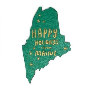 Photograph of Laser-engraved Happy Holidays from Maine Magnet