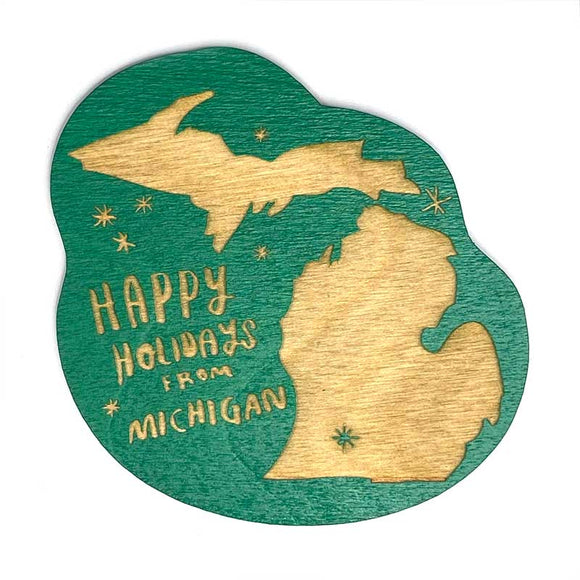 Photograph of Laser-engraved Happy Holidays from Michigan Magnet