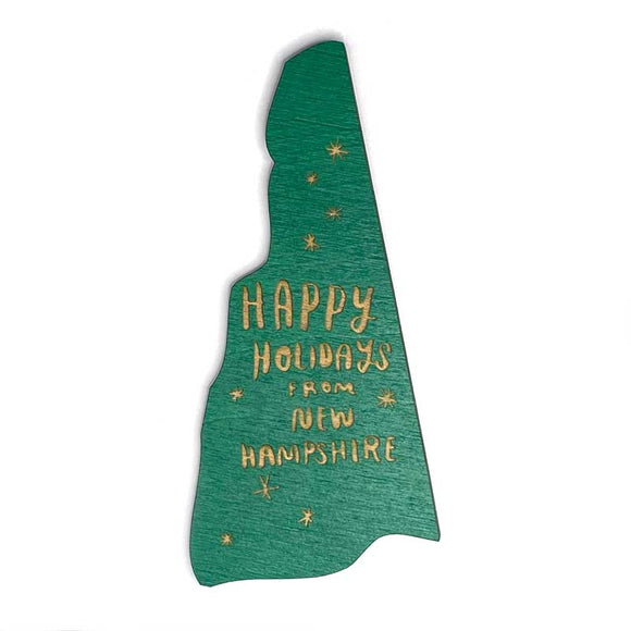 Photograph of Laser-engraved Happy Holidays from New Hampshire Magnet